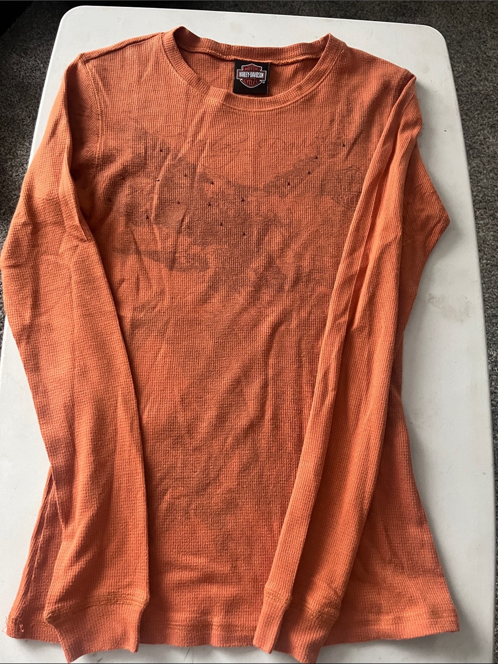 Harley-Davidson Orange Long-Sleeve Waffle Knit Top
